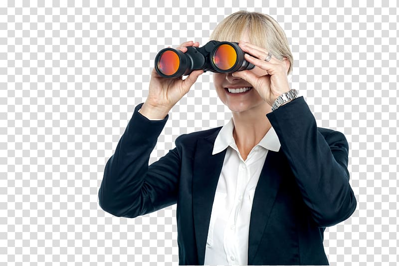 Business Binoculars Woman, Business transparent background PNG clipart