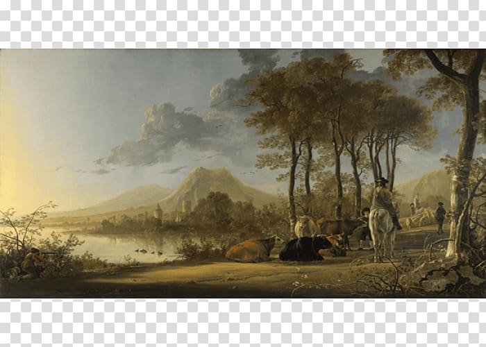 River Landscape with Horseman and Peasants River Landscape with Horsemen A Road near a River Landscape painting, painting transparent background PNG clipart