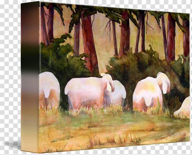 Cattle Sheep Landscape painting Live, landscape painting transparent background PNG clipart