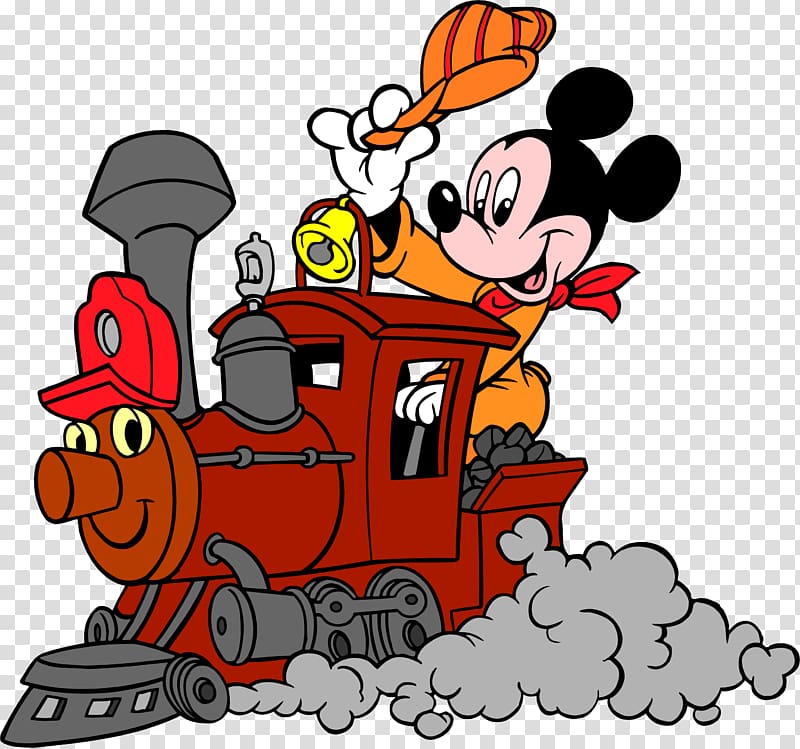 Mickey Mouse riding on train , Mickey Mouse Train Minnie Mouse Daisy Duck Rail transport, the seven wonders transparent background PNG clipart