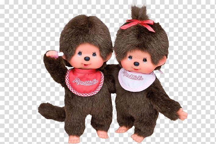 two brown bear plush toys, Monchhichi Boy and Girl transparent background PNG clipart