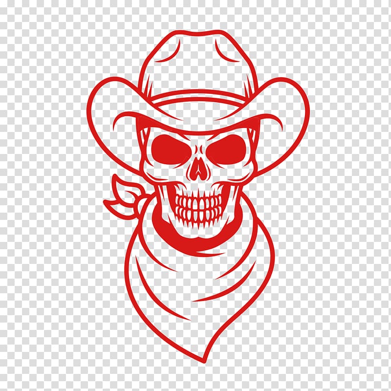 red skull with hat , Skull American frontier Cowboy , Hand-painted skeleton skull transparent background PNG clipart
