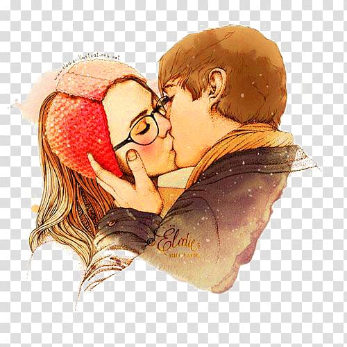 kissing man and woman art, Love Drawing Illustration, Brown romantic kiss couple decoration pattern transparent background PNG clipart