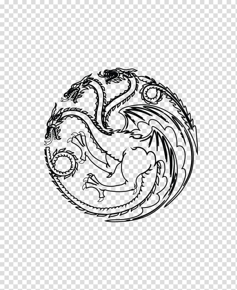 Daenerys Targaryen Black and white House Targaryen Line art, sigil transparent background PNG clipart