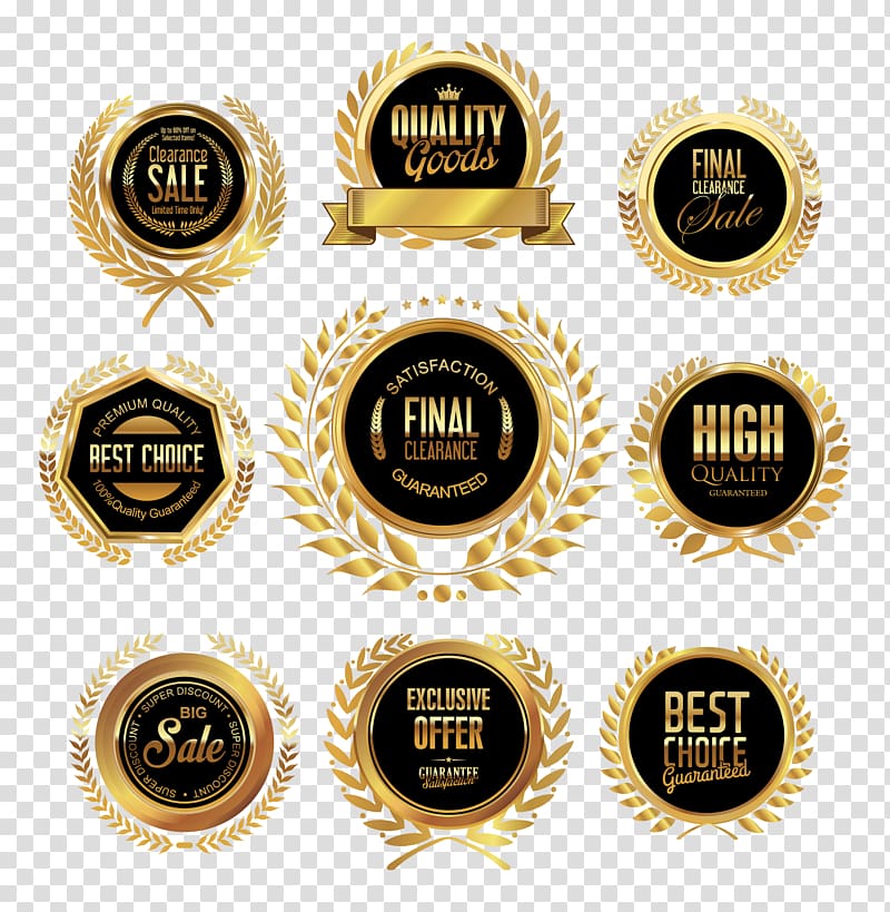black and gold logos, Badge Logo Euclidean Icon, Badges transparent background PNG clipart