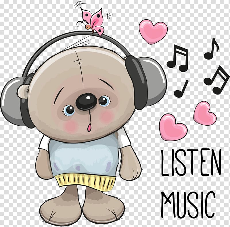 listen music illustration, Drawing Cartoon Illustration, Bear songs transparent background PNG clipart