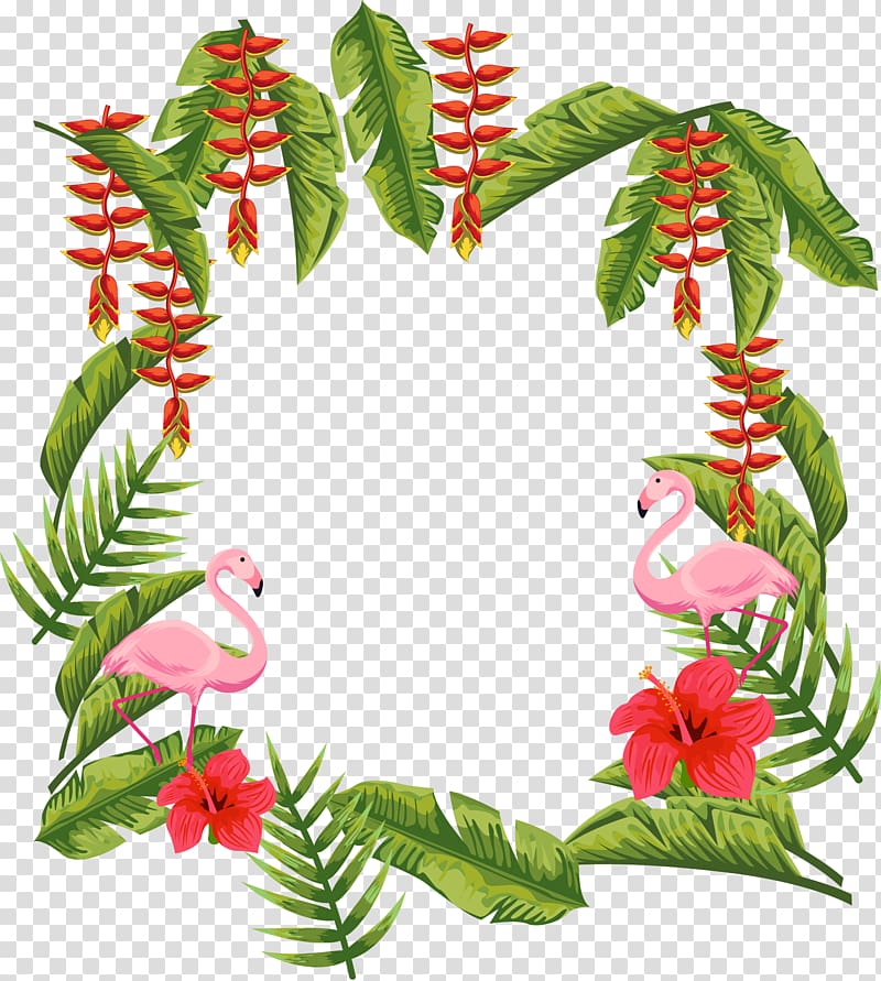 Computer file, Banana leaf string red border, pink flamingo border template transparent background PNG clipart