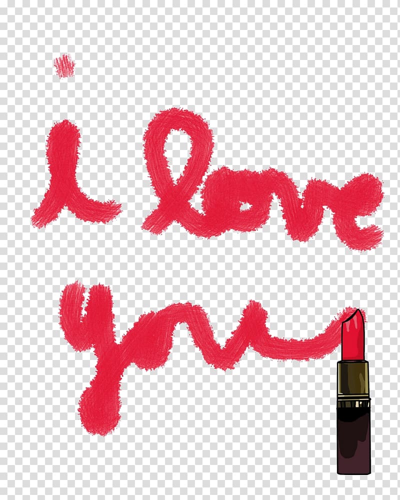 Love Lipstick Heart Romance Marriage, Red English letters I love you transparent background PNG clipart