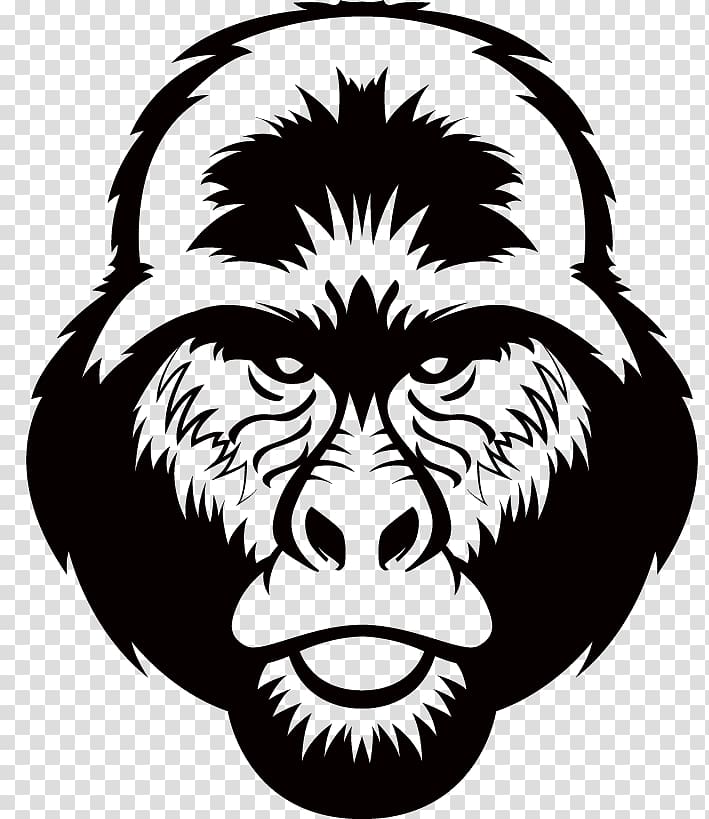 Gorilla Silhouette Black and white Ape, gorilla transparent background PNG clipart