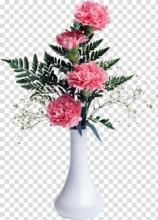 four pink flower in white vases, Fotosearch Love , vase transparent background PNG clipart