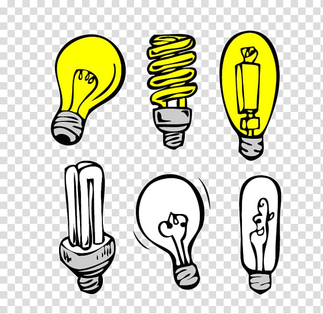 Incandescent light bulb Electricity Light-emitting diode, Hand-painted lamp transparent background PNG clipart