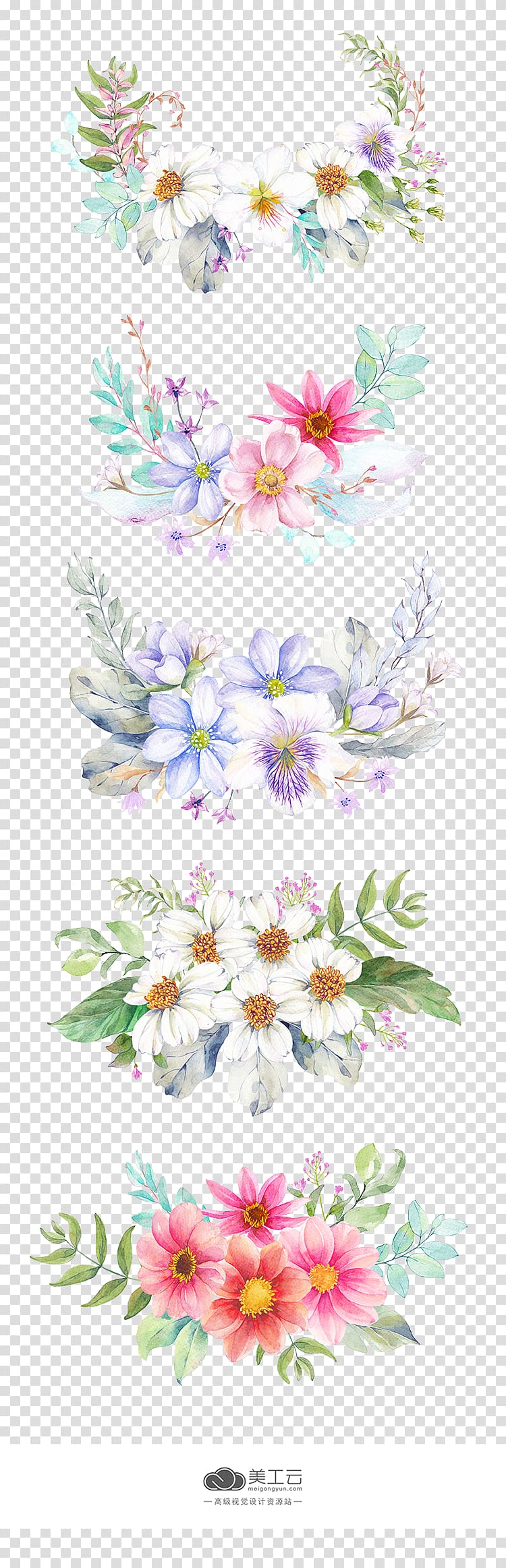 hand-painted flowers and watercolor decorative material transparent background PNG clipart