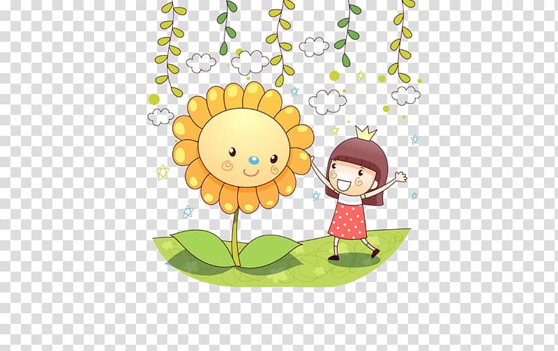 Child Cartoon Illustration, Sunflower transparent background PNG clipart