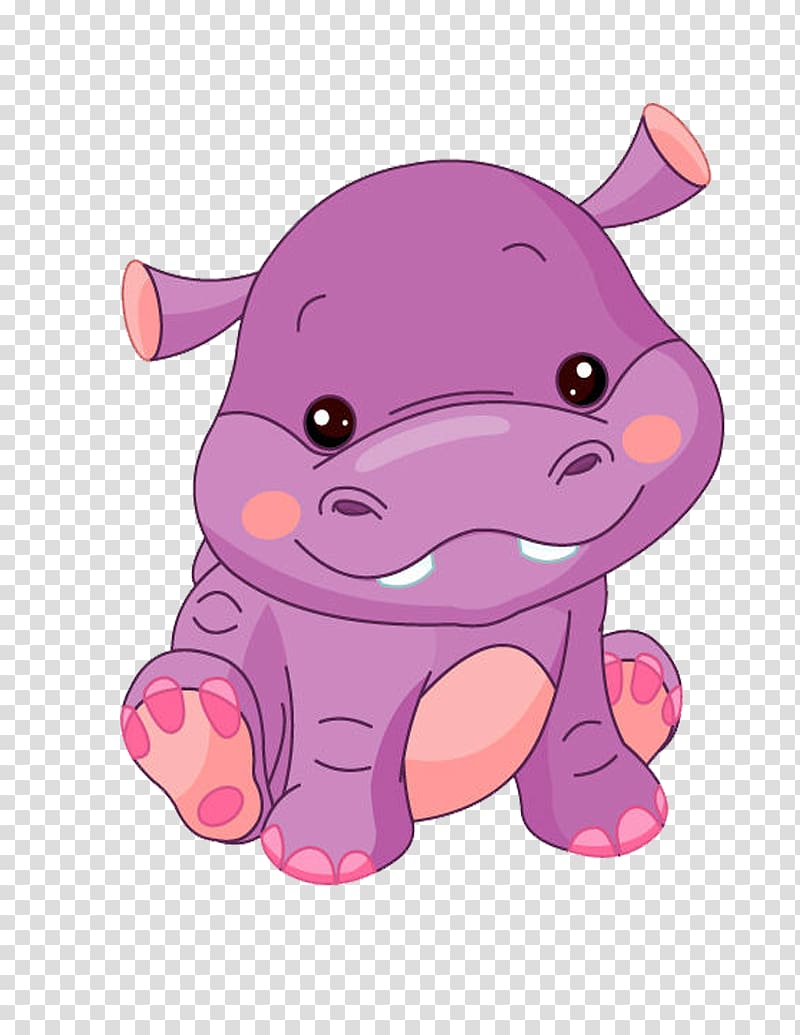 Hippopotamus Cartoon , Smiling Hippo decorative material transparent background PNG clipart