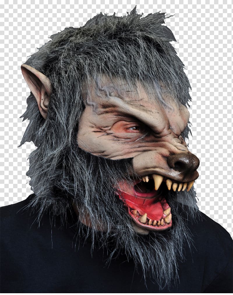 Big Bad Wolf Halloween costume Latex mask, werewolf transparent background PNG clipart