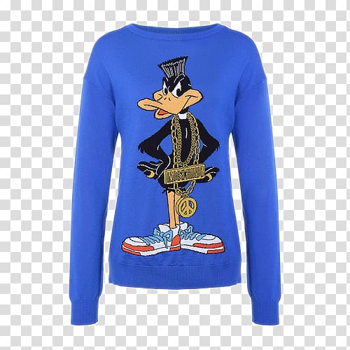 Daffy Duck Moschino Sweater Fashion Intarsia, Ms. cartoon duck intarsia knit sweater transparent background PNG clipart