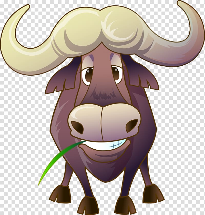 brown buffalo , Water buffalo Bovini Cartoon, Gentle cow transparent background PNG clipart