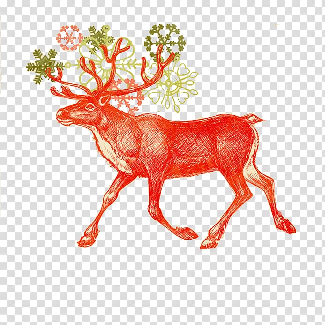 Santa Claus Reindeer Christmas card, Lovely hand-painted cartoon deer transparent background PNG clipart