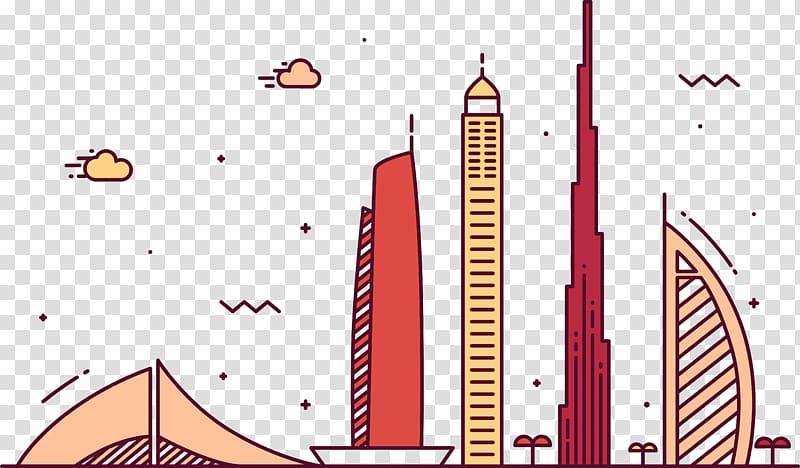 Burg Khalifa and Al Arab , Burj Khalifa Burj Al Arab Skyline Skyscraper, Dubai cartoon transparent background PNG clipart