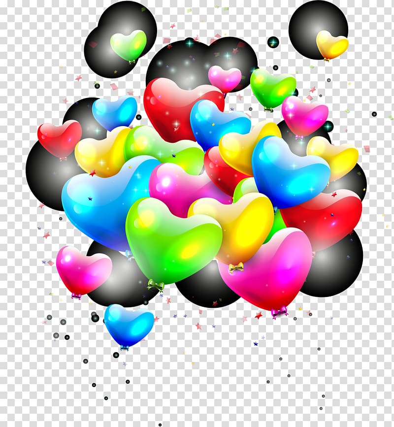 Balloon Heart Illustration, Floating color balloon material transparent background PNG clipart