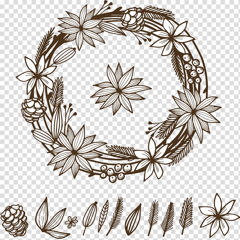 Garland Flower Christmas, Beautiful hand-painted garlands transparent background PNG clipart