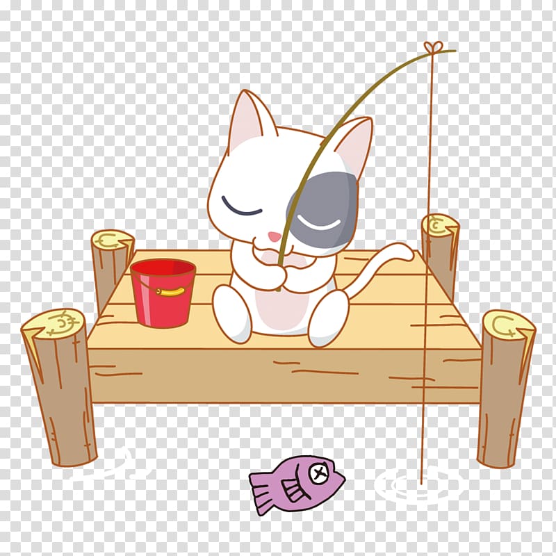 Cat Angling Cartoon , Cat fishing free transparent background PNG clipart