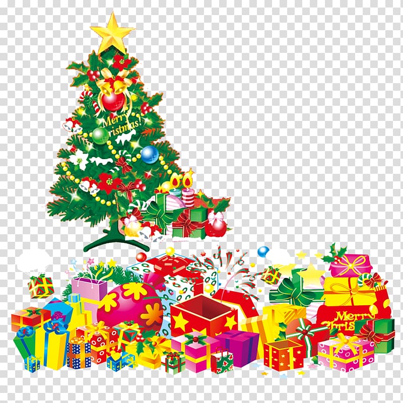 Santa Claus Gift Christmas tree, A lot of Christmas presents transparent background PNG clipart