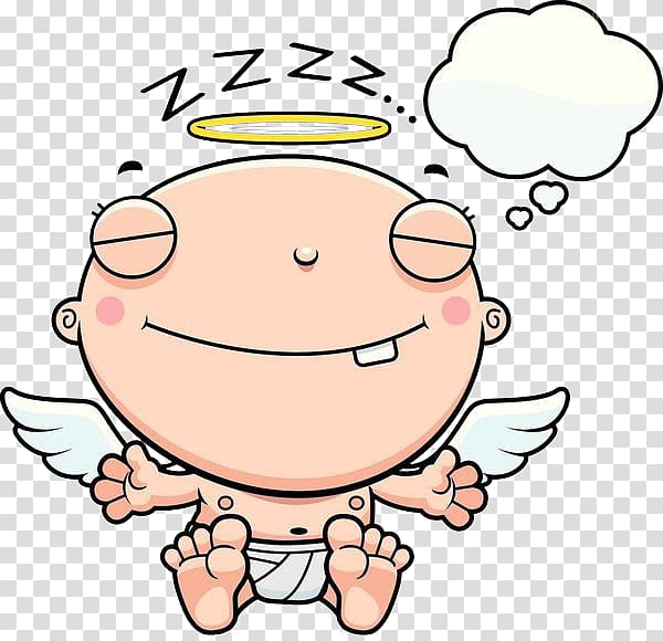 Cartoon Infant Illustration, Angel baby sleep transparent background PNG clipart