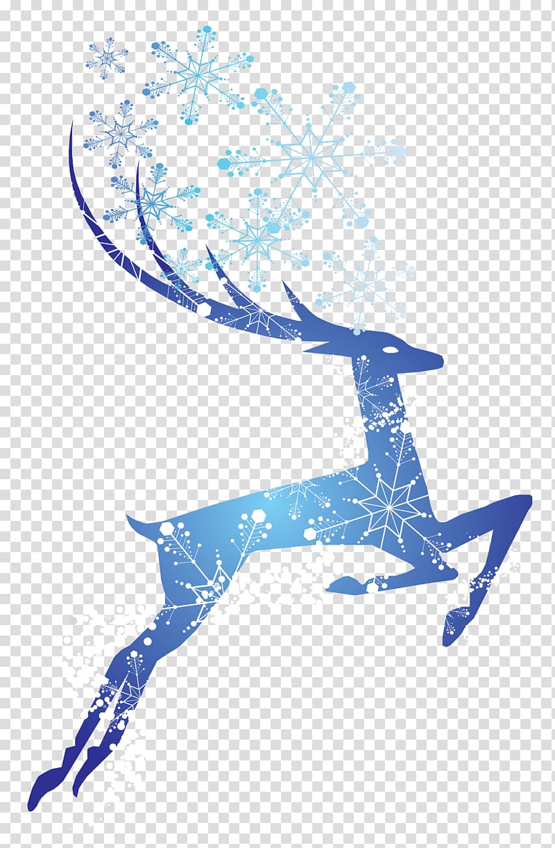 reindeer with snowflakes illustration, Text Graphic design Blue Illustration, Christmas Sika Deer transparent background PNG clipart