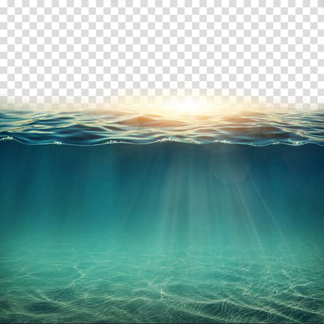 underwater view during sunrise, Underwater , Sunlight penetrating the sea transparent background PNG clipart