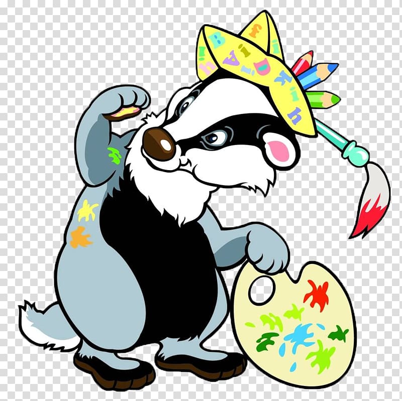 Badger Cartoon , Painting the little fox transparent background PNG clipart