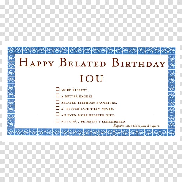 Document Greeting & Note Cards Birthday IOU, Birthday transparent background PNG clipart