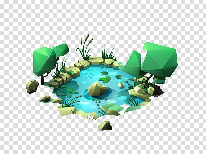 Low poly 3D computer graphics Video game Polygon Illustration, Pond tree transparent background PNG clipart