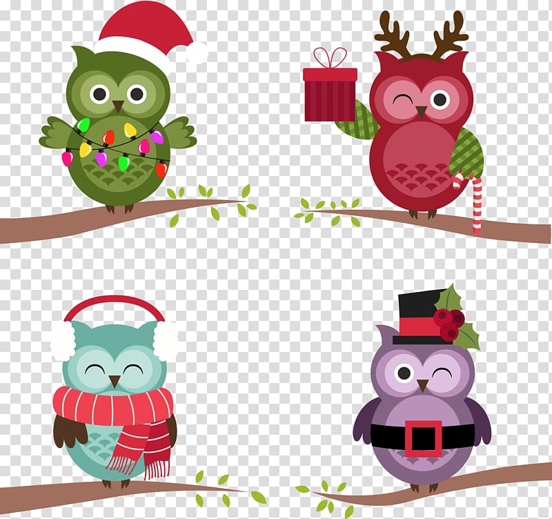 Owl Christmas, Christmas Owl transparent background PNG clipart