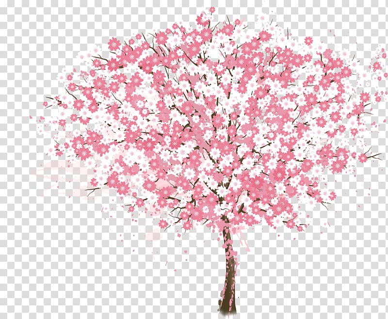 cherry blossom illustration, Cherry blossom Tree, painted pink cherry tree transparent background PNG clipart