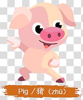 pink pig illustration with text overlay, Chinese Horoscope Kids Pig Sign transparent background PNG clipart