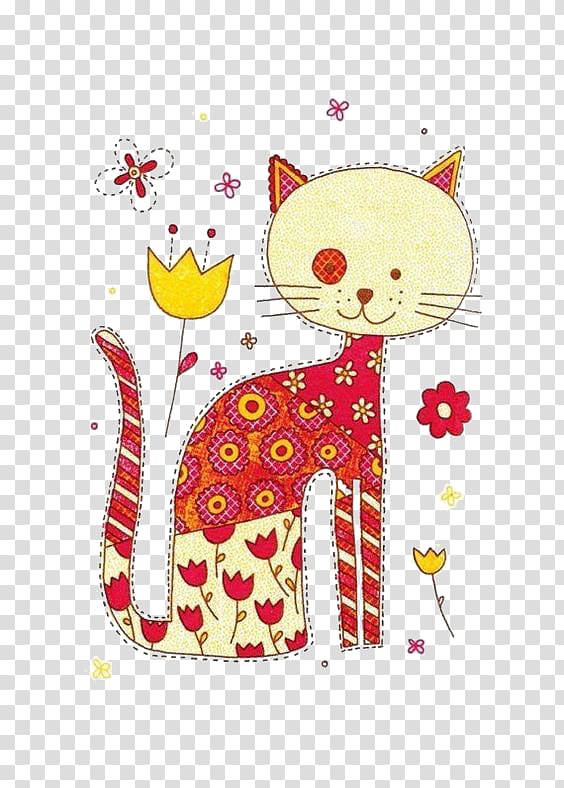 red and beige cat illustration, Cat Kitten Drawing Painting Illustration, Creative Cat transparent background PNG clipart