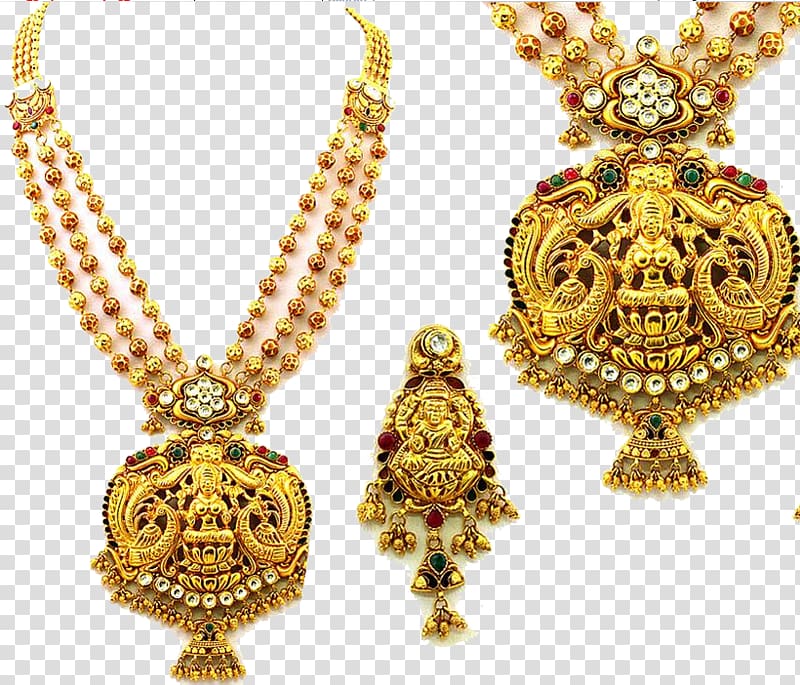 gold-colored necklace, South India Jewellery Earring Necklace Jewelry design, Indian Jewellery transparent background PNG clipart