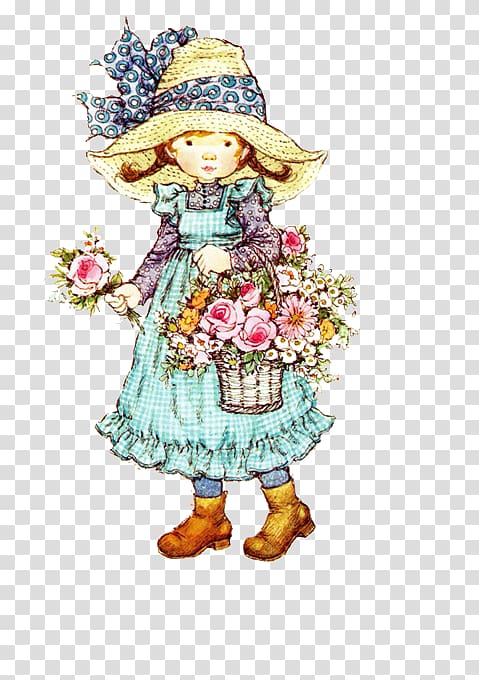 girl holding basket with flowers inside illustration], Il grande libro di Sarah Kay Etsy Idea , SARAH KAY transparent background PNG clipart