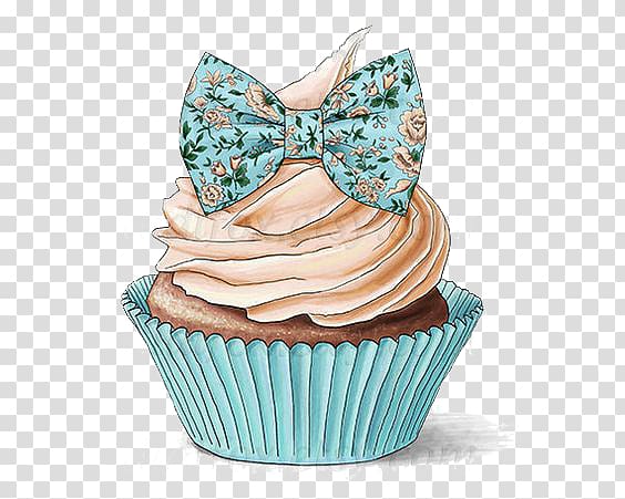 brown cupcake with white icing and blue ribbon , Cupcake Red velvet cake Milk Drawing Illustration, Cup cake transparent background PNG clipart