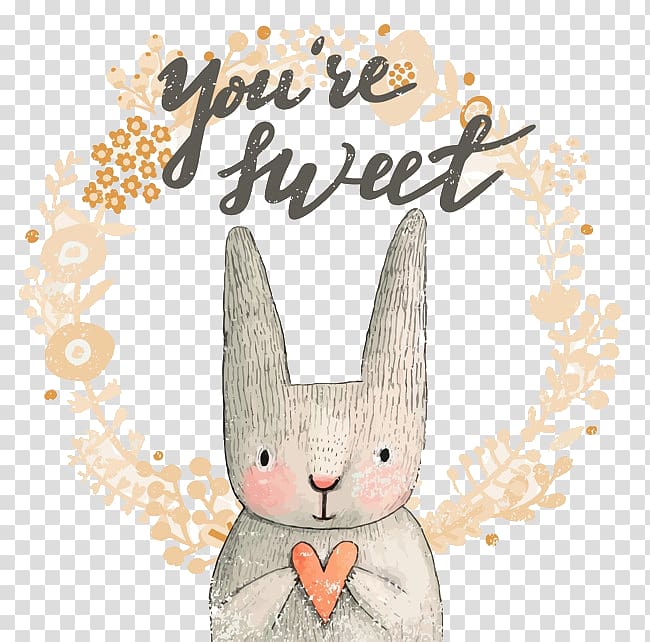 You're Sweet, Wedding invitation Romance Flower Heart, Cartoon rabbit transparent background PNG clipart