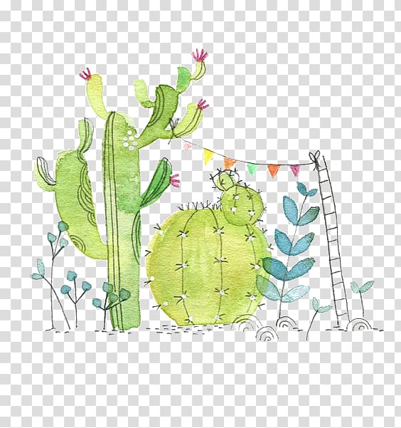 green cactus illustration, Cactaceae Watercolor painting Paper Succulent plant Illustration, Watercolor cactus transparent background PNG clipart