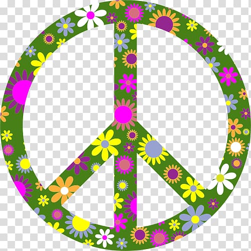 green and yellow floral peace sign illustration, T-shirt Peace symbols Flower power, Circle Swoop transparent background PNG clipart