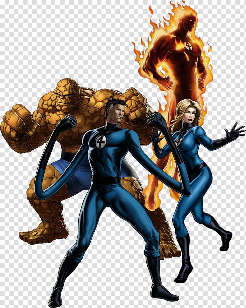 Fantastic Four animated illustration, Invisible Woman Mister Fantastic Thing Human Torch Fantastic Four, Various Comics transparent background PNG clipart