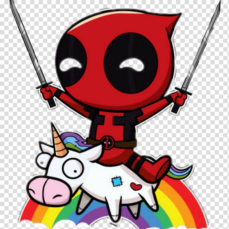 Deadpool With Two Unicorns Illustration Printed T Shirt