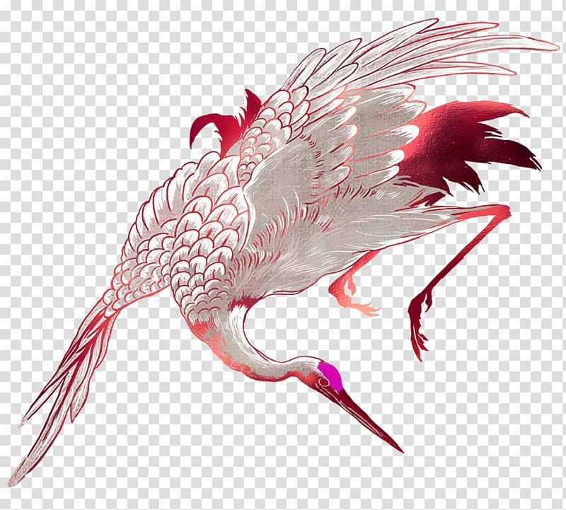 Crane, Red Chinese Wind Crane Decorative Patterns transparent background PNG clipart