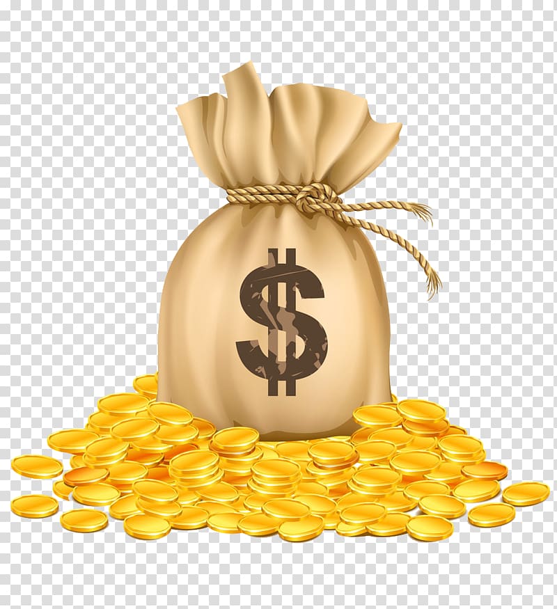 Money bag with pile coins and bills cash on transparent background PNG -  Similar PNG