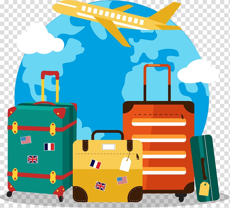 assorted-color luggages illustration, Baggage Hotel Travel, Travel with luggage transparent background PNG clipart