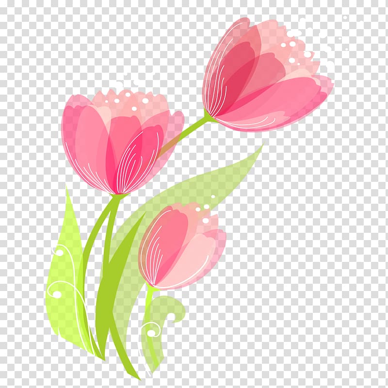 three pink petaled flowers illustration, Tulip Flower Three-dimensional space, Art tulip flowers free transparent background PNG clipart