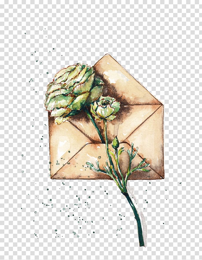 Envelope Watercolor painting, Envelopes and flowers transparent background PNG clipart